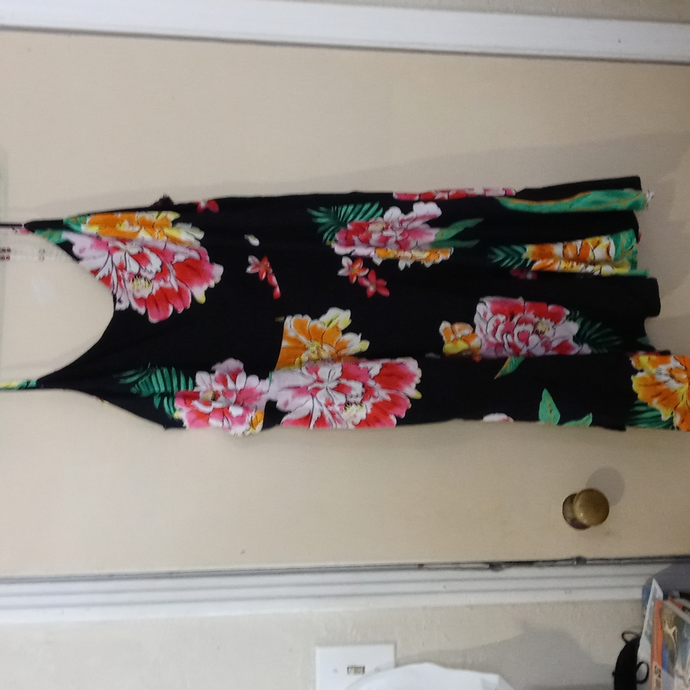 Knee length black floral strappy dress